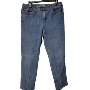 Liz Claiborne Straight Leg Jeans 12P Medium‎ Wash Tab Front Zip Pocket Vintage